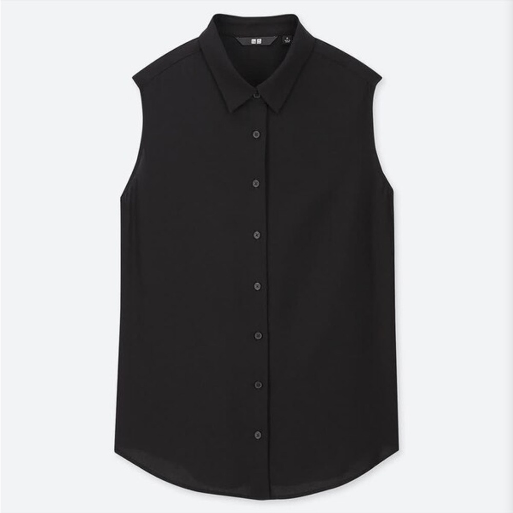 Free shipping! UNIQLO Sleeveless Rayon Button Up Blouse - Black - Small